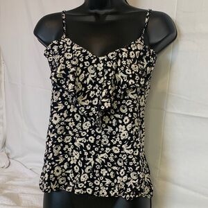 Ina Black & Cream Floral Ruffle Spaghetti-Strap Camisole